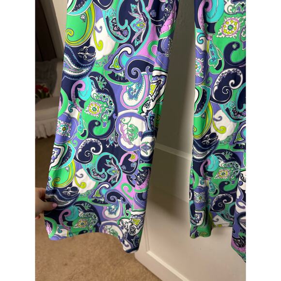 Jude Connally Trixxie Wide Leg Pants Green Purple Paisley Stretch XS Slinky Boho - Picture 4 of 8